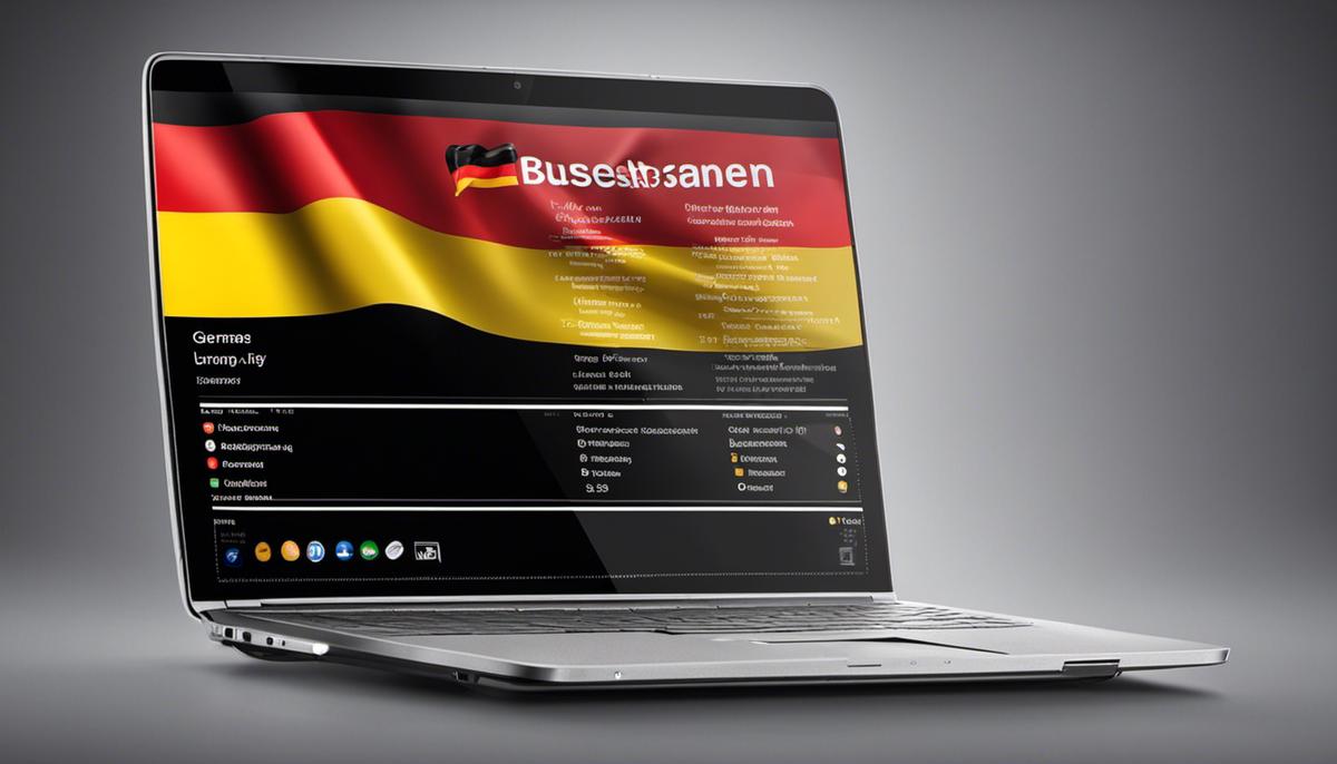 An image showing a laptop with German flag on the screen, representing an online business in Germany.