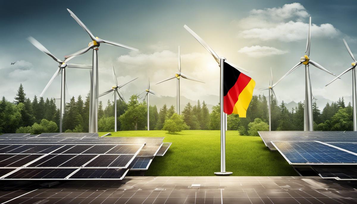 Illustration depicting renewable energy sources and the German flag.